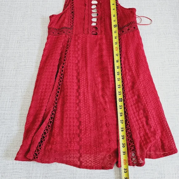 🆕️Free People Wherever You Go Crocheted Mini Dress Rose Red SZ Small - Picture 13 of 14